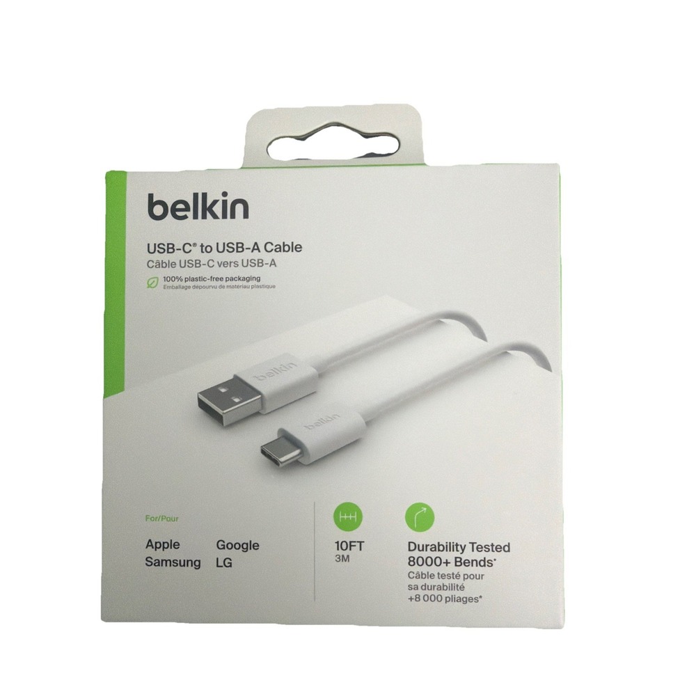 Belkin USB-C to USB-A White Cable (3M /10ft) for Apple/Samsung/Google/LG . New